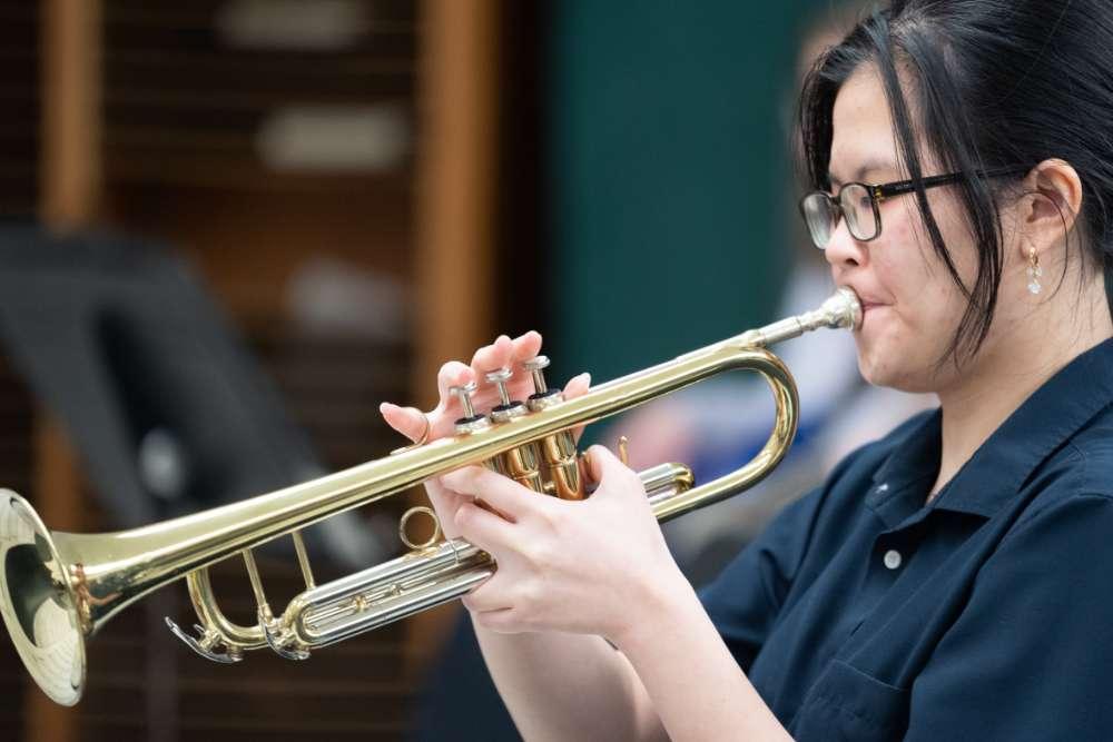 student playing trumpet