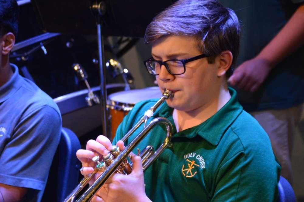 student playing trumpet