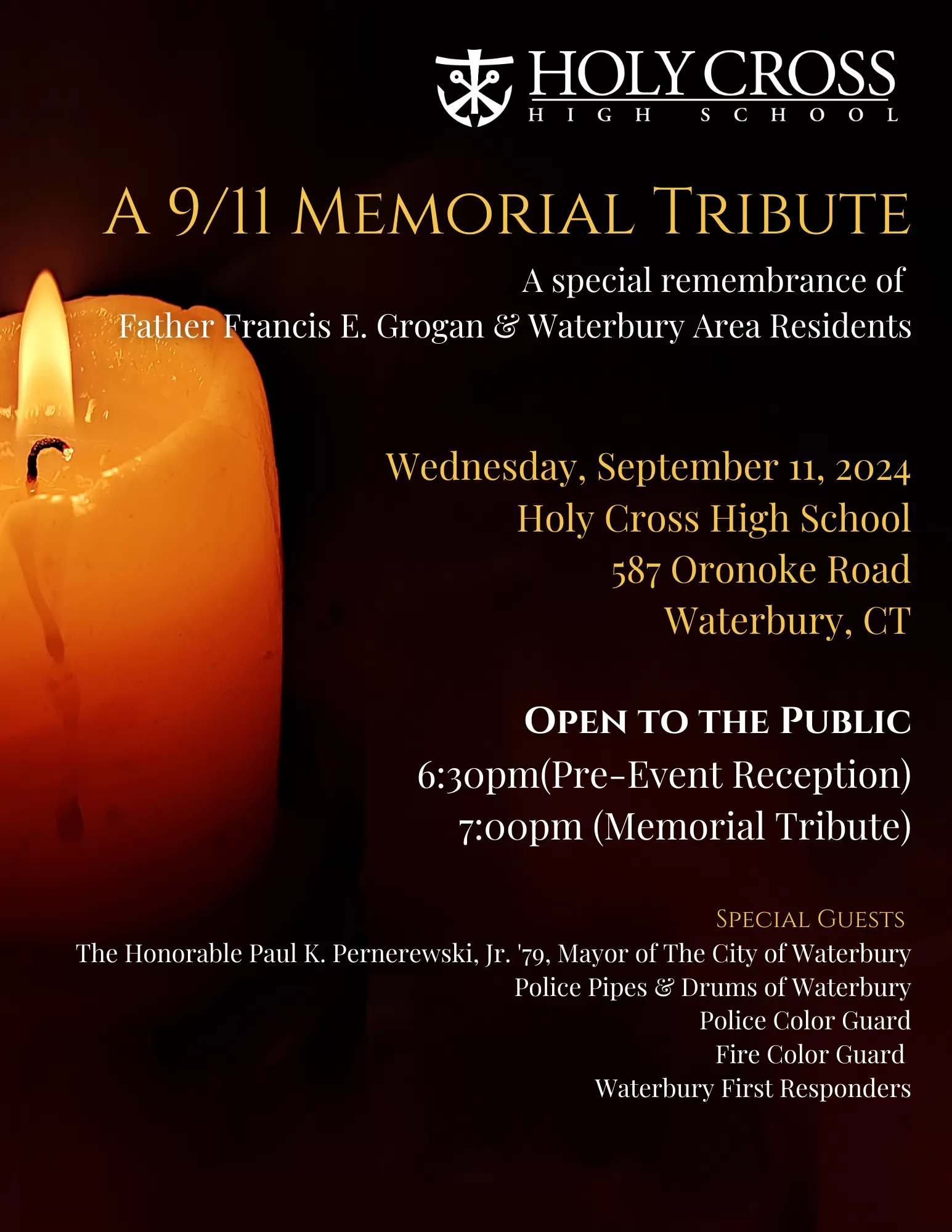 Holy Cross High School to Host A 9/11 Memorial Tribute: A Special Remembrance of Father Francis E. Grogan, C.S.C.  & Waterbury Area Residents